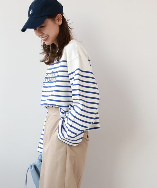 JOURNAL STANDARD relume（ジャーナルスタンダード　レリューム）の「LOGOボーダープルオーバー（Tシャツ/カットソー・レディース・ネイビー/ブルー系その他/パープル・FREE）」の5枚目の写真