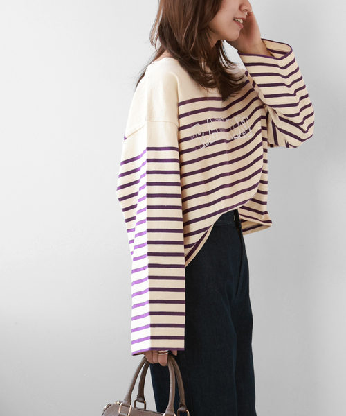 JOURNAL STANDARD relume（ジャーナルスタンダード　レリューム）の「LOGOボーダープルオーバー（Tシャツ/カットソー・レディース・ネイビー/ブルー系その他/パープル・FREE）」の6枚目の写真