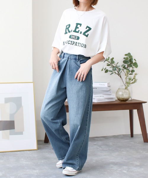 Social GIRL(ソーシャルガール)の「ハイウエストホックタックワイドデニムパンツ(デニムパンツ・レディース・ブラック/サックスブルー/オフホワイト/ブルー・M/L)」の3枚目の写真