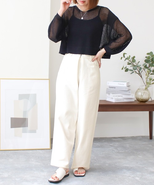 Social GIRL(ソーシャルガール)の「ハイウエストホックタックワイドデニムパンツ(デニムパンツ・レディース・ブラック/サックスブルー/オフホワイト/ブルー・M/L)」の8枚目の写真