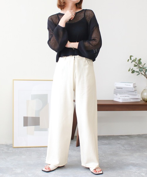 Social GIRL(ソーシャルガール)の「ハイウエストホックタックワイドデニムパンツ(デニムパンツ・レディース・ブラック/サックスブルー/オフホワイト/ブルー・M/L)」の9枚目の写真