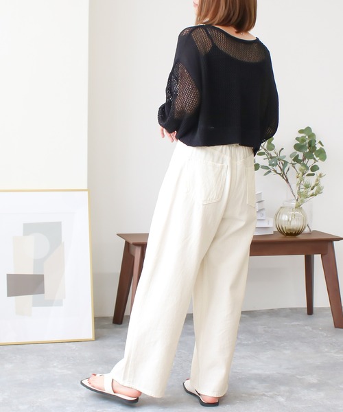 Social GIRL(ソーシャルガール)の「ハイウエストホックタックワイドデニムパンツ(デニムパンツ・レディース・ブラック/サックスブルー/オフホワイト/ブルー・M/L)」の10枚目の写真