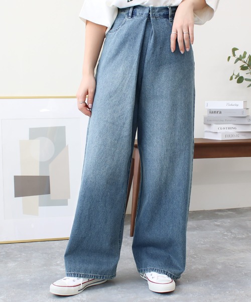 Social GIRL(ソーシャルガール)の「ハイウエストホックタックワイドデニムパンツ(デニムパンツ・レディース・ブラック/サックスブルー/オフホワイト/ブルー・M/L)」の19枚目の写真