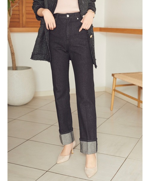 HALUHIROINE（ハルヒロイン）の「ロールアップストレートデニム（デニムパンツ・レディース・ブラック/ブルー系その他・S/M）」の2枚目の写真