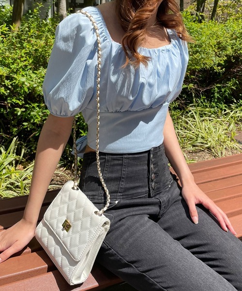 SPIGA（スピーガ）の「ﾊﾞｯｸﾘﾎﾞﾝ2way半袖ﾌﾞﾗｳｽ（シャツ/ブラウス・レディース・ピンク/グリーン/ホワイト/ブラック/ブルー・FREE）」の4枚目の写真