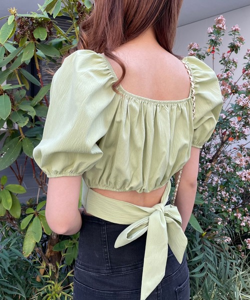 SPIGA（スピーガ）の「ﾊﾞｯｸﾘﾎﾞﾝ2way半袖ﾌﾞﾗｳｽ（シャツ/ブラウス・レディース・ピンク/グリーン/ホワイト/ブラック/ブルー・FREE）」の3枚目の写真