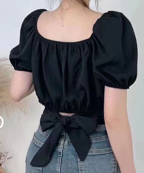 SPIGA（スピーガ）の「ﾊﾞｯｸﾘﾎﾞﾝ2way半袖ﾌﾞﾗｳｽ（シャツ/ブラウス・レディース・ピンク/グリーン/ホワイト/ブラック/ブルー・FREE）」の7枚目の写真