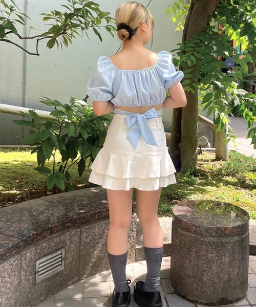 SPIGA（スピーガ）の「ﾊﾞｯｸﾘﾎﾞﾝ2way半袖ﾌﾞﾗｳｽ（シャツ/ブラウス・レディース・ピンク/グリーン/ホワイト/ブラック/ブルー・FREE）」の9枚目の写真