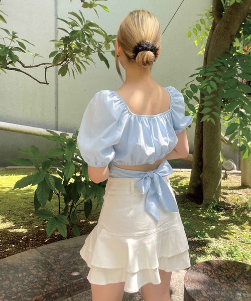 SPIGA（スピーガ）の「ﾊﾞｯｸﾘﾎﾞﾝ2way半袖ﾌﾞﾗｳｽ（シャツ/ブラウス・レディース・ピンク/グリーン/ホワイト/ブラック/ブルー・FREE）」の10枚目の写真