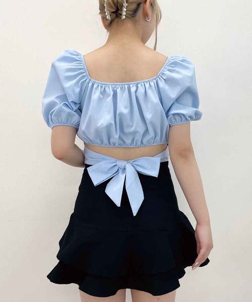 SPIGA（スピーガ）の「ﾊﾞｯｸﾘﾎﾞﾝ2way半袖ﾌﾞﾗｳｽ（シャツ/ブラウス・レディース・ピンク/グリーン/ホワイト/ブラック/ブルー・FREE）」の14枚目の写真