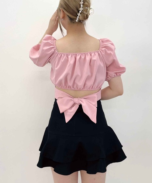 SPIGA（スピーガ）の「ﾊﾞｯｸﾘﾎﾞﾝ2way半袖ﾌﾞﾗｳｽ（シャツ/ブラウス・レディース・ピンク/グリーン/ホワイト/ブラック/ブルー・FREE）」の15枚目の写真