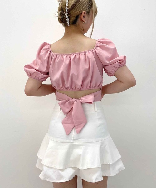 SPIGA（スピーガ）の「ﾊﾞｯｸﾘﾎﾞﾝ2way半袖ﾌﾞﾗｳｽ（シャツ/ブラウス・レディース・ピンク/グリーン/ホワイト/ブラック/ブルー・FREE）」の19枚目の写真