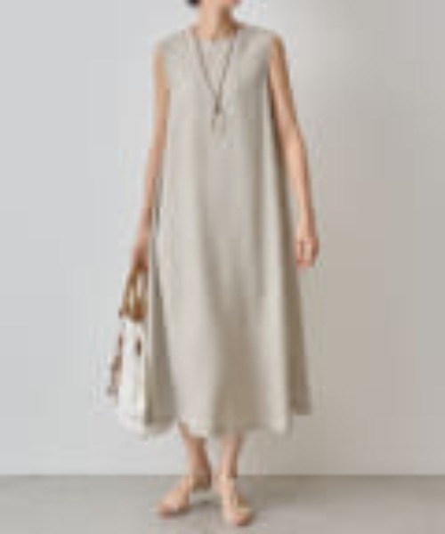 BEARDSLEY（ビアズリー）の「テックリネン 麻調合繊ワンピース（ワンピース・レディース・ブラック/ベージュ・FREE）」の21枚目の写真