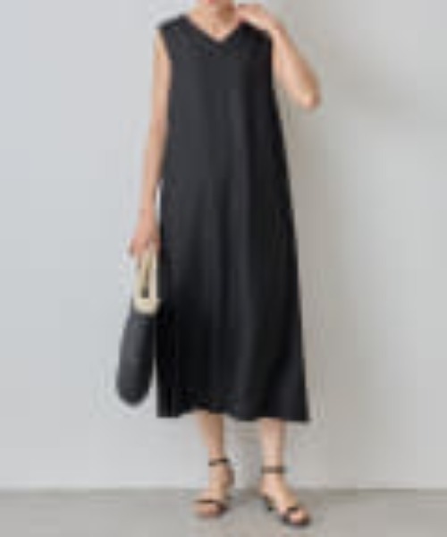 BEARDSLEY（ビアズリー）の「テックリネン 麻調合繊ワンピース（ワンピース・レディース・ブラック/ベージュ・FREE）」の13枚目の写真
