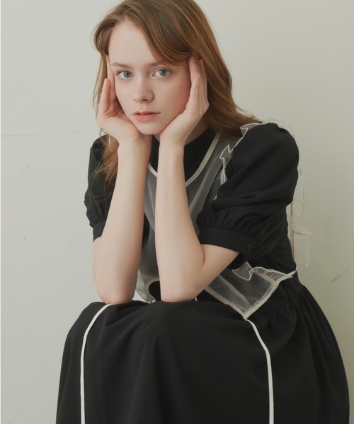 idem(イデム)の「organdie collar classic 2way onepiece/オーガンジーフリルベスト付きワンピース(ワンピース・レディース・ブラック/オフホワイト・FREE)」の14枚目の写真
