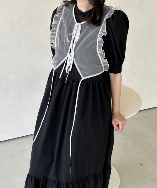 idem(イデム)の「organdie collar classic 2way onepiece/オーガンジーフリルベスト付きワンピース(ワンピース・レディース・ブラック/オフホワイト・FREE)」の20枚目の写真