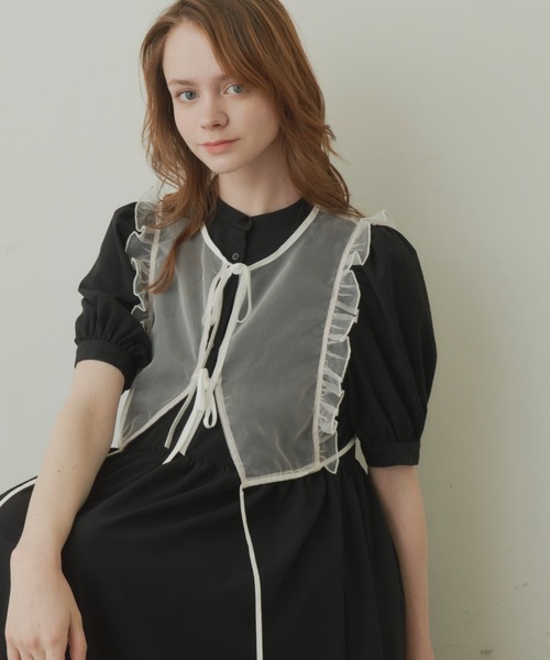 idem(イデム)の「organdie collar classic 2way onepiece/オーガンジーフリルベスト付きワンピース(ワンピース・レディース・ブラック/オフホワイト・FREE)」の15枚目の写真