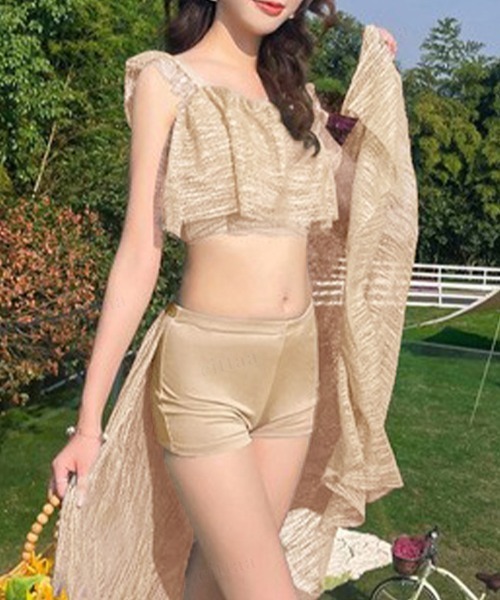 シアーレースパレオ付きビキニ3点セット水着（水着）｜Dalfwin