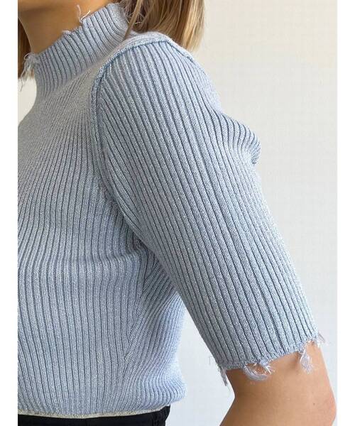 EMODA(エモダ)の「クラッシュショートリブニット(ニット/セーター・レディース・ブルー/ブラック/ベージュ/ホワイト・FREE)」の13枚目の写真