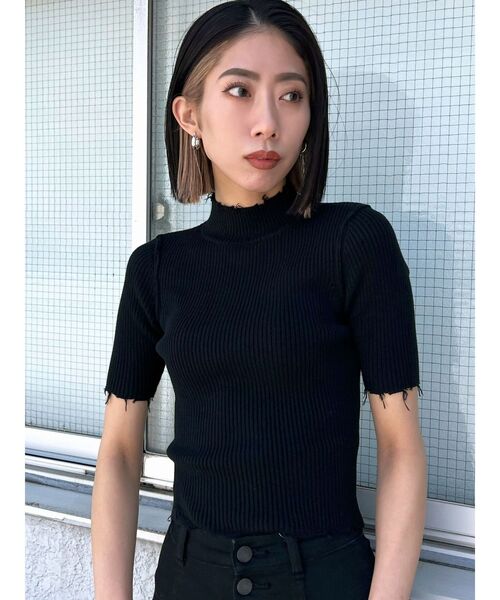 EMODA(エモダ)の「クラッシュショートリブニット(ニット/セーター・レディース・ブルー/ブラック/ベージュ/ホワイト・FREE)」の14枚目の写真