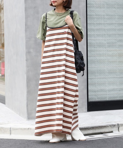 FRUIT OF THE LOOM（フルーツオブザルーム）の「【FRUIT OF THE LOOM】マルチボーダーキャミワンピース※（ワンピース・レディース・ベージュ/イエロー/グリーン・L/M/S）」の4枚目の写真