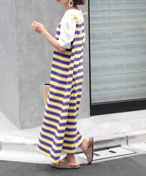 FRUIT OF THE LOOM（フルーツオブザルーム）の「【FRUIT OF THE LOOM】マルチボーダーキャミワンピース※（ワンピース・レディース・ベージュ/イエロー/グリーン・L/M/S）」の16枚目の写真