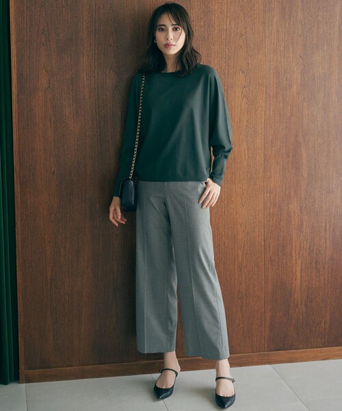 23区(ニジュウサンク)の「【洗える】チェックストレッチ ワイドパンツ(その他パンツ・レディース・ダークブラウン系3/ブラック系3・46/50/48/44)」の3枚目の写真