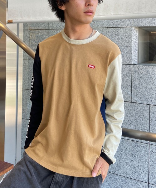 CHUMS(チャムス)の「CHUMS/チャムス ロンT 刺繍ロゴ スリーブプリント ヘビーウェイト CH01-2305(Tシャツ/カットソー・メンズ・グレイッシュベージュ/ホワイト/ブラック/ベージュ系その他/ネイビー/ブラック×ベージュ・XL/M/L/S)」の4枚目の写真