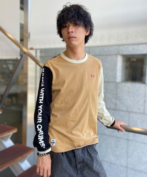 CHUMS(チャムス)の「CHUMS/チャムス ロンT 刺繍ロゴ スリーブプリント ヘビーウェイト CH01-2305(Tシャツ/カットソー・メンズ・グレイッシュベージュ/ホワイト/ブラック/ベージュ系その他/ネイビー/ブラック×ベージュ・XL/M/L/S)」の10枚目の写真