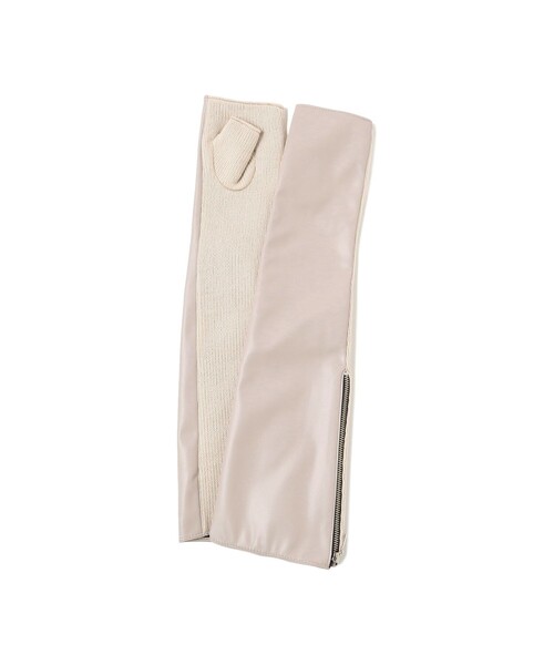 Ray BEAMS(レイビームス)の「Ray BEAMS / フェイクレザー リブ ロング アームウォーマー(アームカバー・レディース・ブラック/グレー・ONE SIZE)」の4枚目の写真