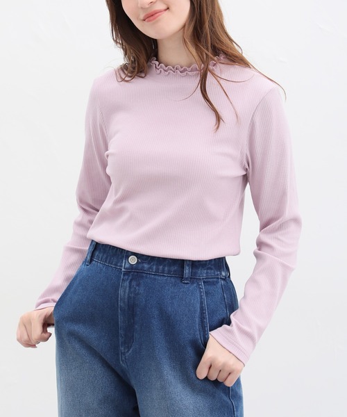 Honeys（ハニーズ）の「フリルハイネックＴシャツ（Tシャツ/カットソー・レディース・ネイビー/スモークピンク/ブラック/ベージュ/オフホワイト/ブルーグレー・L/LL/S/M）」の6枚目の写真