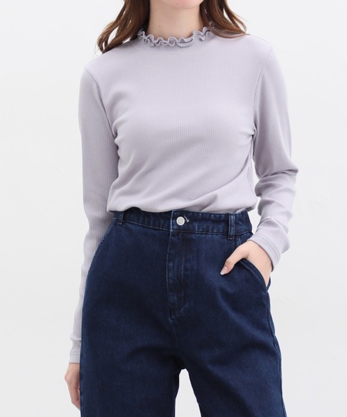 Honeys（ハニーズ）の「フリルハイネックＴシャツ（Tシャツ/カットソー・レディース・ネイビー/スモークピンク/ブラック/ベージュ/オフホワイト/ブルーグレー・L/LL/S/M）」の4枚目の写真