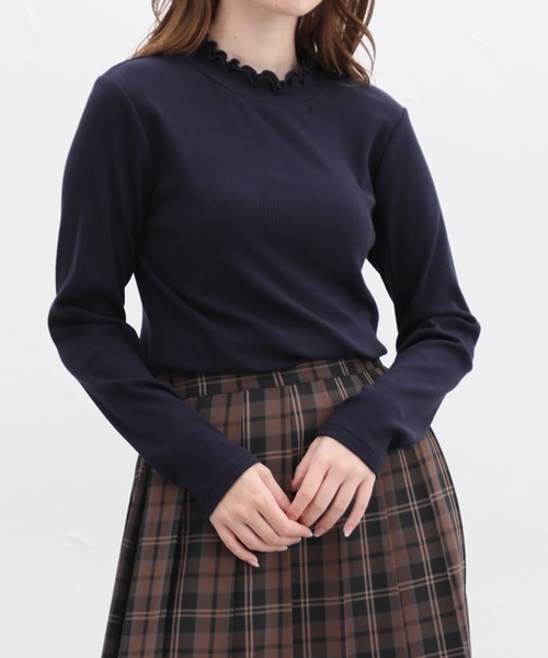 Honeys（ハニーズ）の「フリルハイネックＴシャツ（Tシャツ/カットソー・レディース・ネイビー/スモークピンク/ブラック/ベージュ/オフホワイト/ブルーグレー・L/LL/S/M）」の12枚目の写真