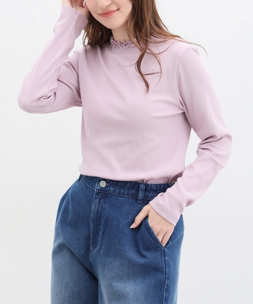 Honeys（ハニーズ）の「フリルハイネックＴシャツ（Tシャツ/カットソー・レディース・ネイビー/スモークピンク/ブラック/ベージュ/オフホワイト/ブルーグレー・L/LL/S/M）」の14枚目の写真