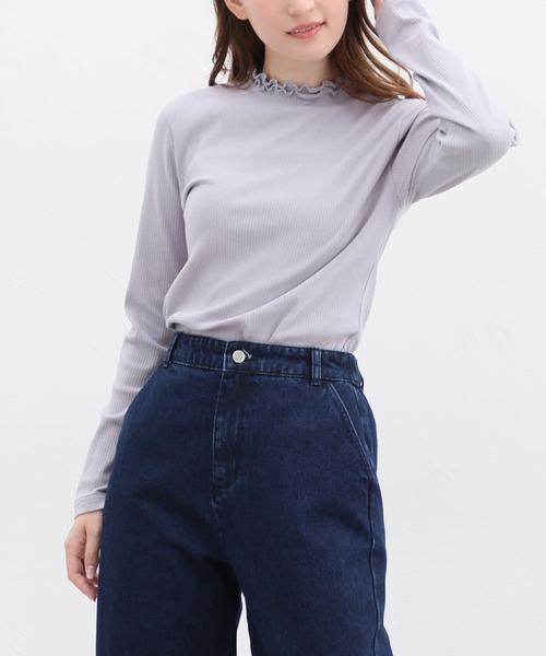 Honeys（ハニーズ）の「フリルハイネックＴシャツ（Tシャツ/カットソー・レディース・ネイビー/スモークピンク/ブラック/ベージュ/オフホワイト/ブルーグレー・L/LL/S/M）」の16枚目の写真