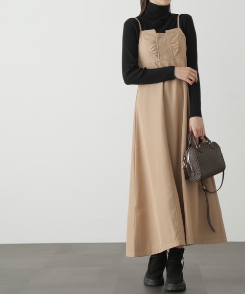 FREE'S MART（フリーズマート）の「【低身長サイズ/Sシリーズ】◆配色ステッチフレアキャミワンピース（ワンピース・レディース・ブラック/ベージュ・SMALL/X-SMALL/MEDIUM）」の4枚目の写真