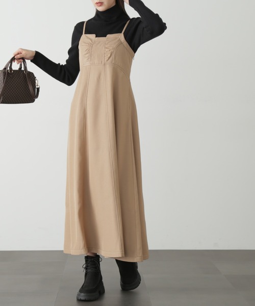 FREE'S MART（フリーズマート）の「【低身長サイズ/Sシリーズ】◆配色ステッチフレアキャミワンピース（ワンピース・レディース・ブラック/ベージュ・SMALL/X-SMALL/MEDIUM）」の6枚目の写真