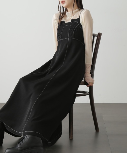 FREE'S MART（フリーズマート）の「【低身長サイズ/Sシリーズ】◆配色ステッチフレアキャミワンピース（ワンピース・レディース・ブラック/ベージュ・SMALL/X-SMALL/MEDIUM）」の10枚目の写真