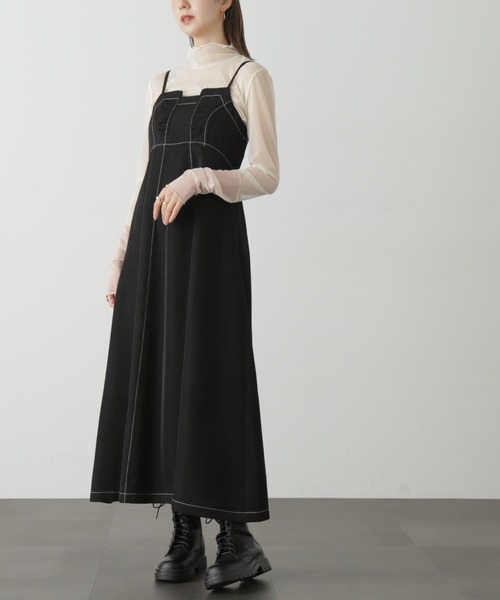 FREE'S MART（フリーズマート）の「【低身長サイズ/Sシリーズ】◆配色ステッチフレアキャミワンピース（ワンピース・レディース・ブラック/ベージュ・SMALL/X-SMALL/MEDIUM）」の12枚目の写真