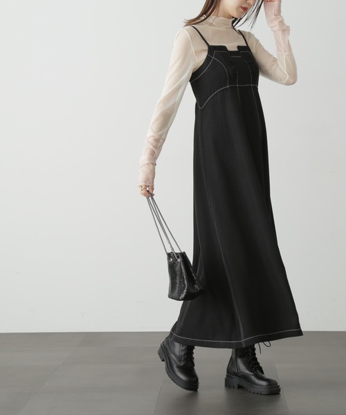 FREE'S MART（フリーズマート）の「【低身長サイズ/Sシリーズ】◆配色ステッチフレアキャミワンピース（ワンピース・レディース・ブラック/ベージュ・SMALL/X-SMALL/MEDIUM）」の15枚目の写真