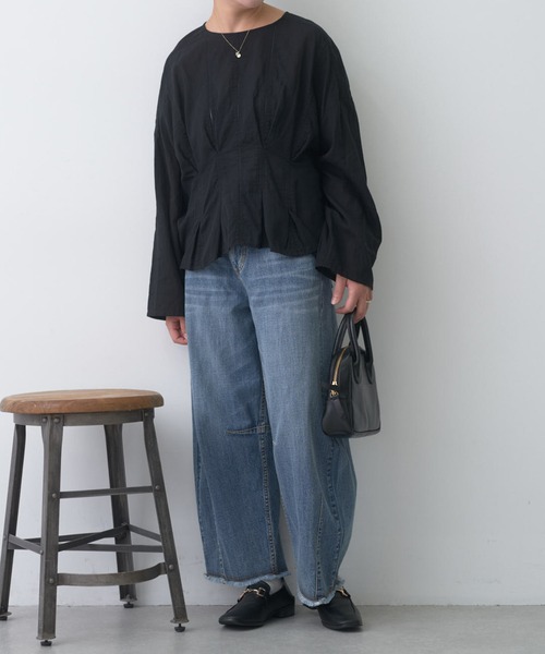 PUAL CE CIN(ピュアルセシン)の「コットンガーゼ梯子刺繍タックブラウス(シャツ/ブラウス・レディース・ホワイト/ブラック・FREE)」の8枚目の写真
