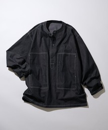 men's FUDGE 掲載アイテム!【MAISON CLUB】U.S.ARMY バンドカラーデニムプルオーバーシャツ