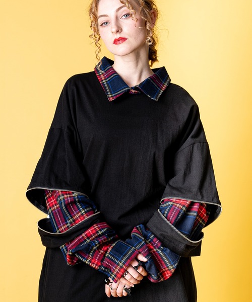 ankoROCK（アンコロック）の「オープンジップフェイクレイヤーバリエーションシャツカットソー（Tシャツ/カットソー・レディース・A/S/Q/R/N/D/J/T/F/O/P/M/U/I/L/C/H/G/K/E/W/V/B・ONE SIZE/ONESIZE）」の4枚目の写真