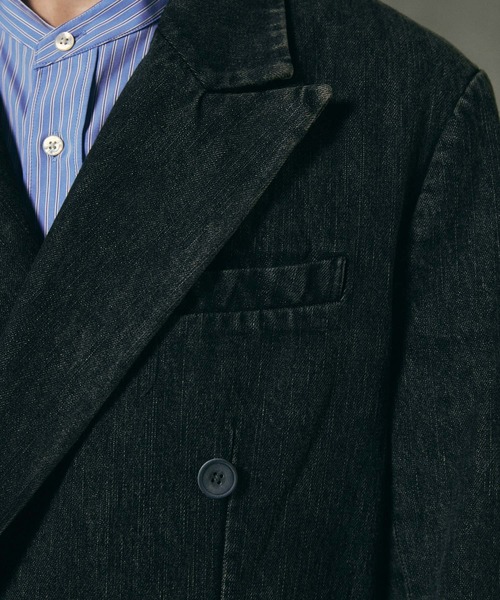 MAISON SPECIAL（メゾンスペシャル）の「《UNISEX》11oz Chemical Over-Dye Denim Dress-Over Double Tailored Jacket/11オンスケミカルオーバーダイデニムドレスーオバーダブルテーラードジャケット【MAISON SPECIAL/メゾンスペシャル】■セットアップ対応■（テーラードジャケット・メンズ・ブラック/ブルー・0/1/2）」の18枚目の写真