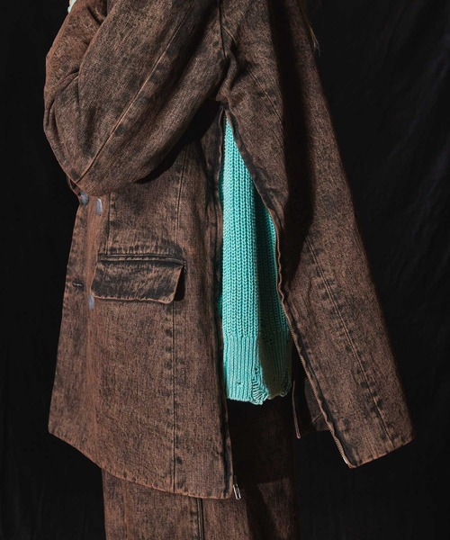 SALE】11oz Chemical Over-Dye Denim Dress-Over Double Coat