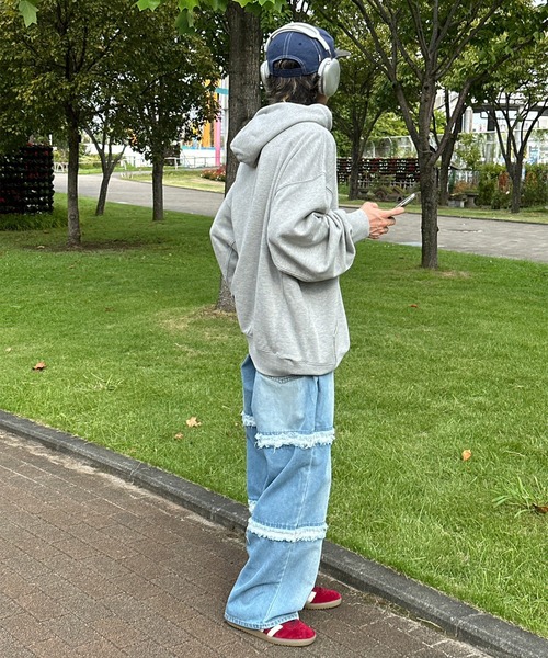 Perushu(ペルーシュ)の「フリンジ切り替えフラワーデニム(デニムパンツ・メンズ・ライトインディゴブルー/インディゴブルー・MEDIUM/SMALL/LARGE)」の9枚目の写真
