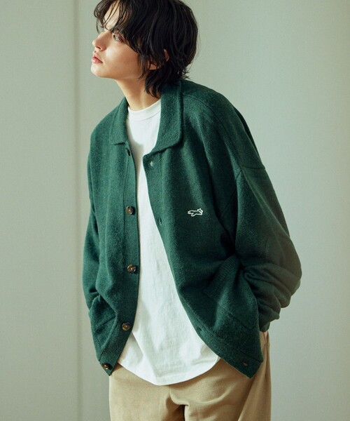 TOWNCRAFT（タウンクラフト）の「TOWN CRAFT/タウンクラフト 別注 リラックスフィット ポロネック ニットカーディガン/ニットシャツ/ワンポイントロゴ/ビックシルエット（カーディガン/ボレロ・メンズ・グリーン/オレンジ/ベージュ/ブラック・MEDIUM/LARGE）」の3枚目の写真