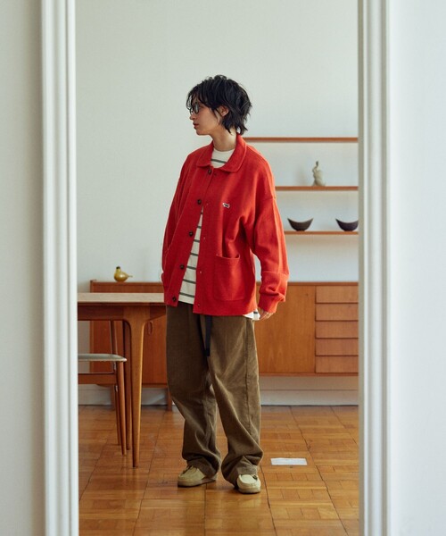 TOWNCRAFT（タウンクラフト）の「TOWN CRAFT/タウンクラフト 別注 リラックスフィット ポロネック ニットカーディガン/ニットシャツ/ワンポイントロゴ/ビックシルエット（カーディガン/ボレロ・メンズ・グリーン/オレンジ/ベージュ/ブラック・MEDIUM/LARGE）」の17枚目の写真