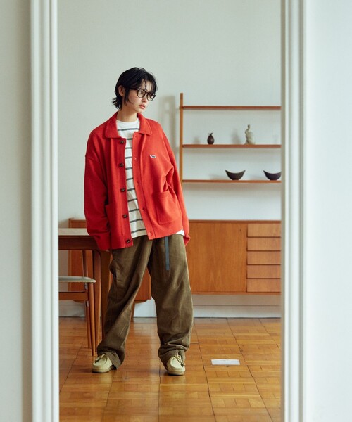 TOWNCRAFT（タウンクラフト）の「TOWN CRAFT/タウンクラフト 別注 リラックスフィット ポロネック ニットカーディガン/ニットシャツ/ワンポイントロゴ/ビックシルエット（カーディガン/ボレロ・メンズ・グリーン/オレンジ/ベージュ/ブラック・MEDIUM/LARGE）」の22枚目の写真