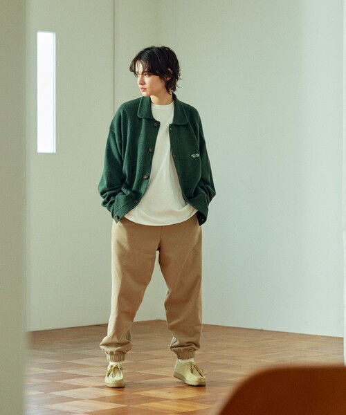 TOWNCRAFT（タウンクラフト）の「TOWN CRAFT/タウンクラフト 別注 リラックスフィット ポロネック ニットカーディガン/ニットシャツ/ワンポイントロゴ/ビックシルエット（カーディガン/ボレロ・メンズ・グリーン/オレンジ/ベージュ/ブラック・MEDIUM/LARGE）」の5枚目の写真